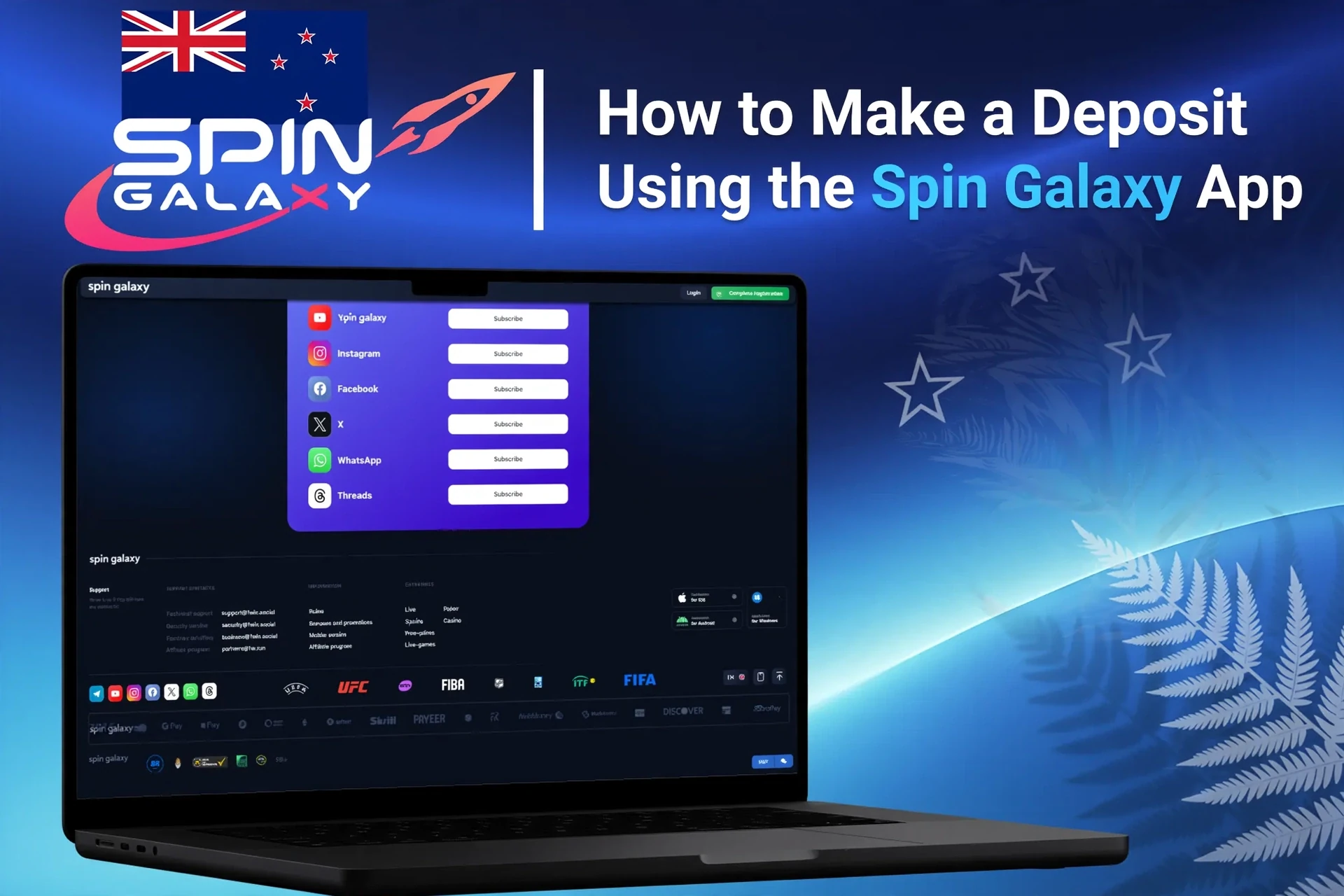 Registration process on the Spin Galaxy mobile app with social login options