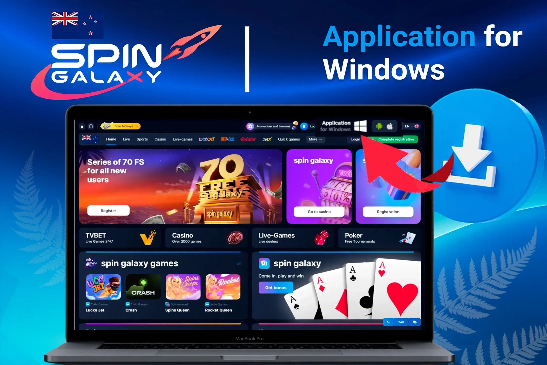 Desktop access instructions and Spin Galaxy promotional spins
