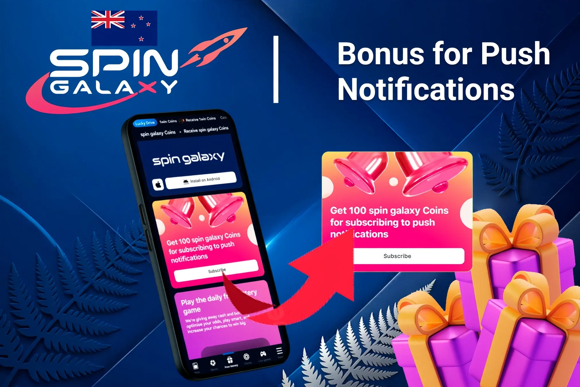 mobile app showing Spin Galaxy bonus offers and promotions with coins and poker-related graphics