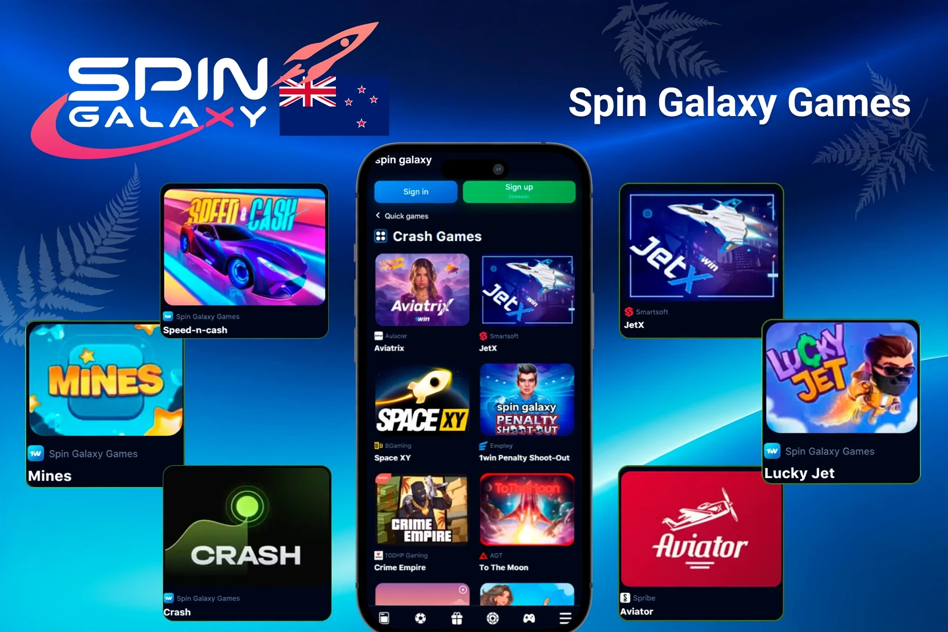 Crash titles like Mines, Speed-n-cash, JetX and Lucky Jet displayed in a mobile interface